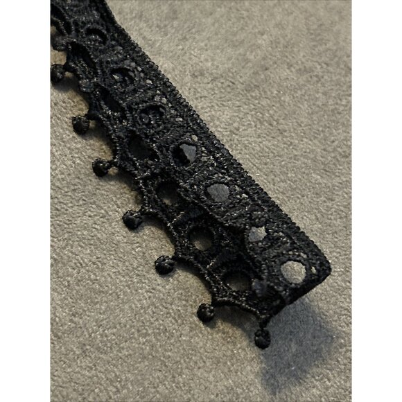 Black Daisy Leaf Cloth Choker Drop Black Necklace W/adjustable Clasp Silver - Picture 5 of 6